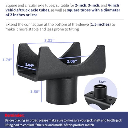 Bottle Jack Adapter, Axle Saddle for 2", 3", 4" Round & 2" Square Tube, Bottle Jack Extension for RV Trailer, Within 1.5" Lifting Platform, Garage, Farm & Ranch - color: Black