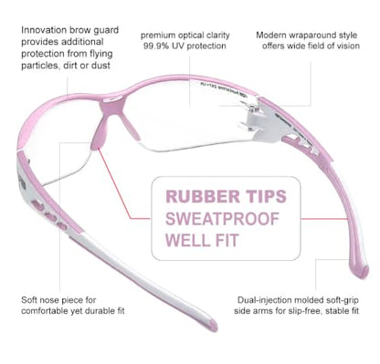 HTS HUNTERSKY Super Flexible Lightweight Anti Fog Wrap-Around U6 Clear Shooting Safety Glasses with ANSI Z87.1 Scratch Resist - color: Light Pink / Clear (1 Pack)