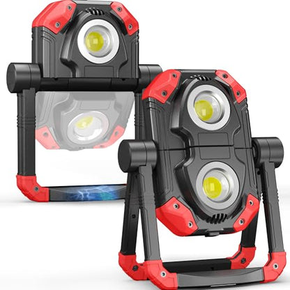 Adelante Rechargeable Work Lights 2 Pack, 2500LM, Magnetic Base, 360° Stand | 6500K, 5 modes, 4000mAh battery, up to 12 hr runtime, 4-hr USB-C charge, USB-A output, IPX4 water resistance for repairs