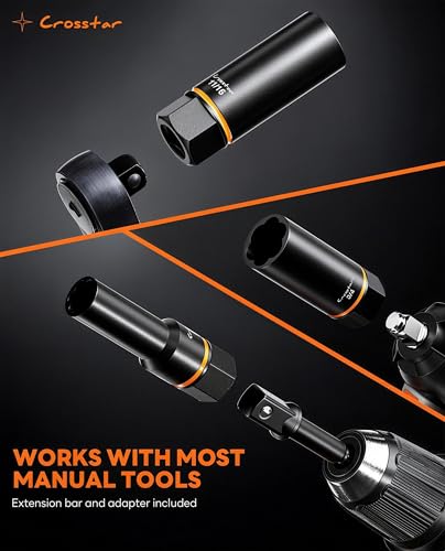 Crosstar 25PCS Bolt Extractor Kit, 3/8" Drive Screw & Nut Remover Set, Deep Socket for Stripped, Rusted, Broken Bolts, Includes Adapter, Extension Bar, Knockout Pin - size: Pro 25Pcs Set