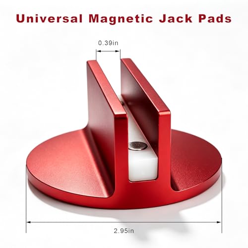 Universal Magnetic Jack Pad, 0.39" Width Slotted Jack Puck Pinch Weld Frame Rail Adapter Pad, Heavy Duty Aluminum Grooved Jacks Lift Pads Automotive Repair Accessories (Red) - color: Red