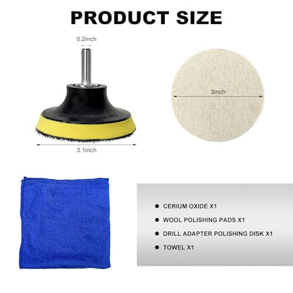 Glass Polishing Kit, Windscreen Glass Scratch Removal Kit with 100g Cerium Oxide Powder, Felt Buffing Pad Wool Polishing Wheel Scratch Repair Kit for Glass Window Windshield (5 PCS) - color: 5 PCS