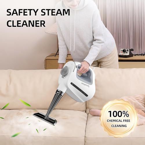 Spurgehom Handheld Multi-Surface Steam Cleaner with 11-Pc Accessories & Safety Lock – Dirty-Free, 550ML Large Capacity Steamer for Floors, Upholstery, Cars, and Home Use - color: White