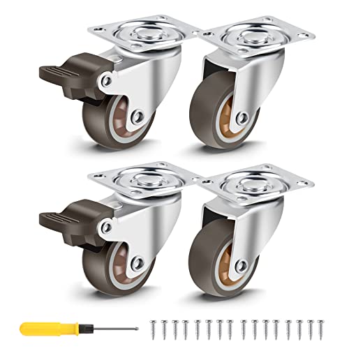 Nefish 1.5 Inch Caster Wheels Rubber Castor with Brake 360 Degree Rotation Top Plate Swivel Casters for Furniture, Table and Toolbox, 300 Pounds Capacity for Set of 4 (Free Screws and Screwdriver) - style: 1.5 IN (4 Pack)