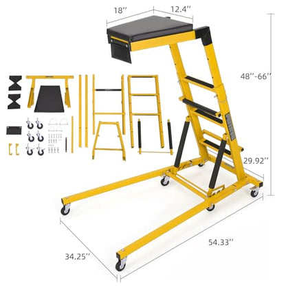 Garvee Automotive Top Side Creeper, 400 LBS, Yellow | 48-68Inch Adjustable Height, 6 Swivel Casters, Foldable, Heavy Duty, For Garage & Auto Shop Repair - color: Yellow