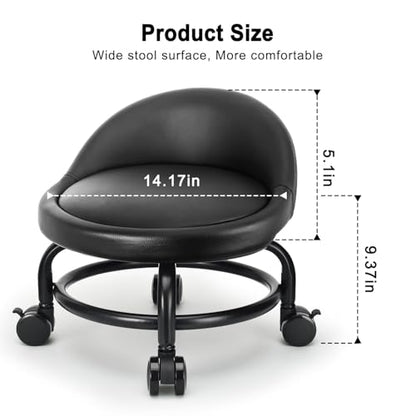 Rolling Stool with Backrest Low Height Rolling Stools, Low Roller Stool Chair, Roller Seats for Home, Office, Garage, Shop, Library