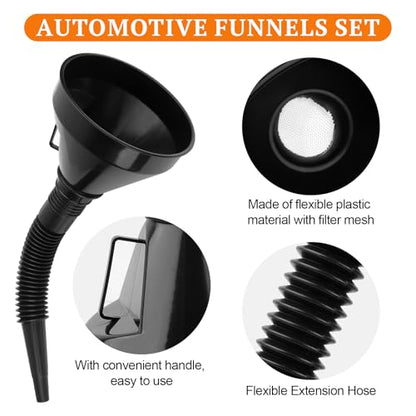 6 Pcs Automotive Funnels Set | Wide Mouth Fuel Funnels with Detachable Spout and Filter, Oil Funnel Kits for Filling Coolant, Engine Oil, Water, Gasoline