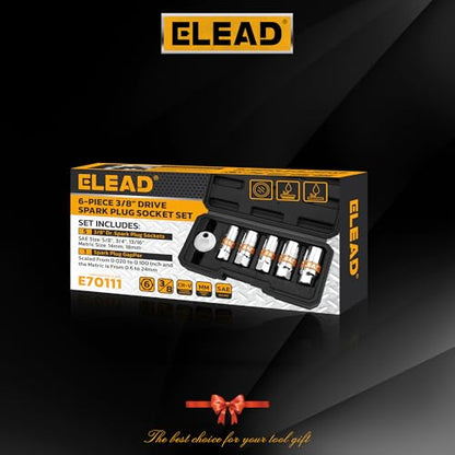 ELEAD 6-Piece 3/8" Drive Spark Plug Socket Set with Spark Plug Gapper, SAE & Metric, 5/8", 3/4", 13/16", 14mm, 18mm, CR-V Sockets with Rubber Holding Rings - size: 6-Piece Spark Plug Socket Set