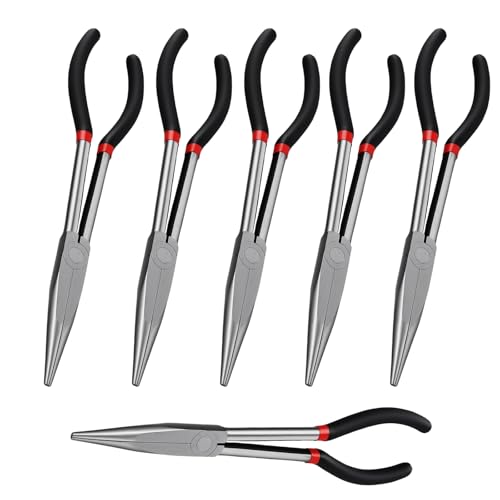 SOUJAP 6 PCS 11 inch Needle Nose Pliers, Steel Straight Extended Long Reach Nose Pliers for Narrow Space, Mechanics, Black