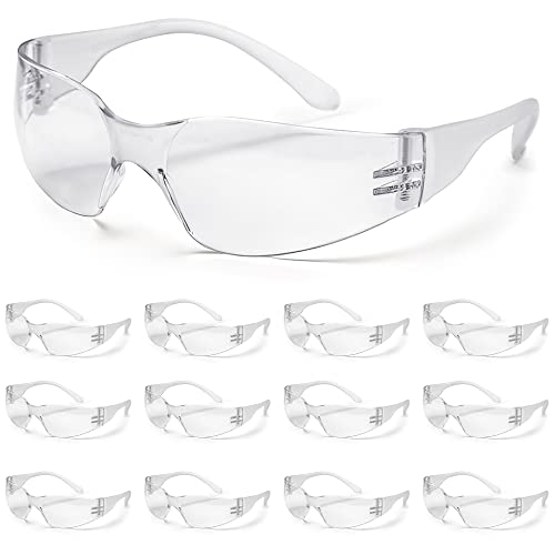 ATERET 12 Pairs Safety Glasses, Scratch Resistant Polycarbonate ANSI Z87.1 Impact Resistant Lens - color: Clear, size: 12 pairs