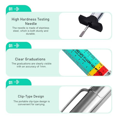 2 PCS Tire Tread Depth Gauge, Color Coded Tire Depth Gauge in 1/32 Inch, Tread Gauge Depth 32nds Measuring Tool, Fit for Car Semi Truck Tire Checker