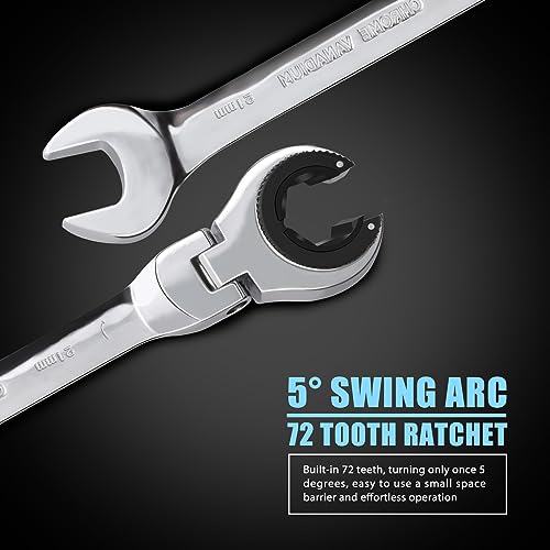 LOSCHEN 1PC 21mm Open Flex-Head Ratcheting Wrench, Metric Ratcheting Spanner with 72 Teeth, Chrome Vanadium Steel Tubing Ratchet Spanner - size: 21mm