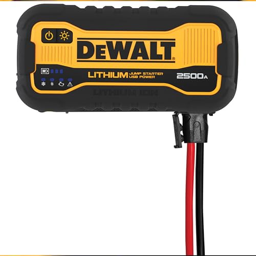 : DEWALT DXAELJ25 2500 Peak Amp Portable Lithium Jump Starter with USB-C (25W, 60W in/Out) and USB-A (15W) - size: 2500 Peak Amp