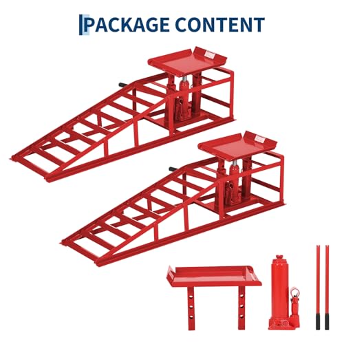Heavy Duty Hydraulic Car Ramps 2 Pack – 5 Ton 11000 lbs Steel Low Profile Lift – Adjustable Height 9.4-13.34 in – Ideal for Oil Change & Garage Repair – Portable Truck & Low Car Service