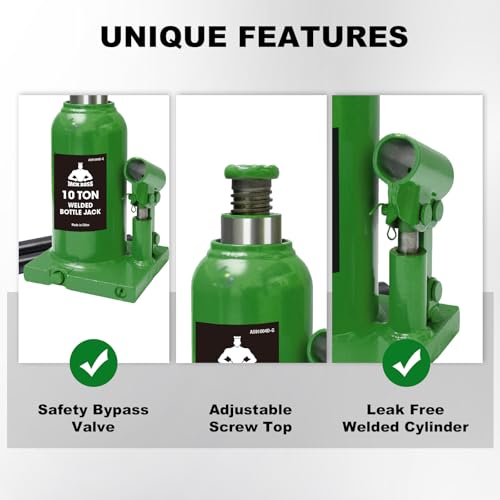 Jack Boss Bottle Jack 10 Ton (20,000 LBs) Hydraulic Car Jack, Fit for Auto Truck Repair and House Lift, Green - color: Green, size: 10 TON