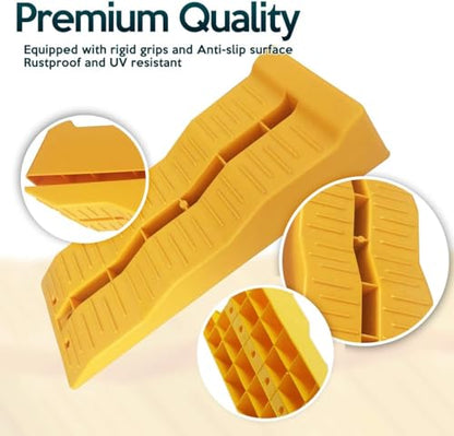 ZONETECH Automotive Leveling Ramps - 12 Packs Premium Quality Camper Trailer SUV Car Wheel Chocks, Leveler, Stabilizer on Uneven Ground- Great for Leveling and Raising Auto - color: Yellow 12