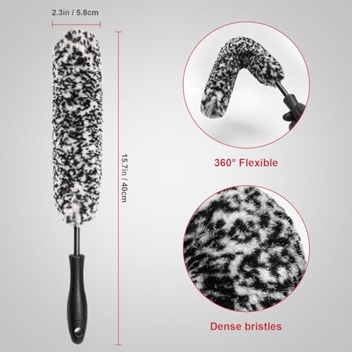 4PCS Wheel Tire Cleaning Kit 360 Flexible Scratch-Free Rim Brush | Dual-bristle tools & lint-free microfiber towel, compact portable multi-vehicle auto care holiday gift set