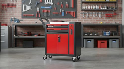 2-Drawer Tool Chest with Wheels, Rolling Tool Chest with Side Drawer,Tool Cabinet Drawers lockable,Tool Cart with Top compartment,for Garage Storage,Workshop,Home,Safety Rounded Corner Anti-collision - style: 2-Drawer