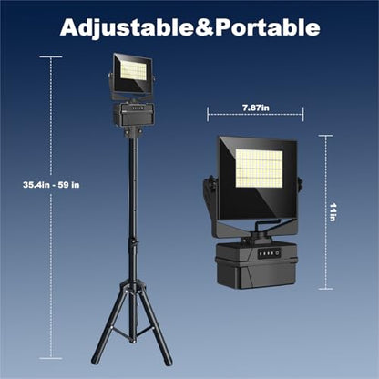 10000mAh Rechargeable Work Light with Stand 5 ft Max Height, Cordless Work Light Dimmable 10000 Lumens Tripod Work Light Construction Essentials Gear Emergency floodlight with Detachable Tripod