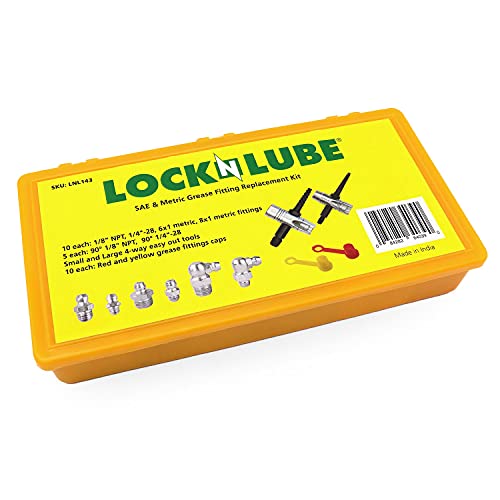 LockNLube Complete Grease Fitting Replacement Kit - SAE and metric Zerks, multi-tools, fitting caps