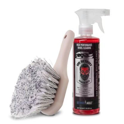 Mr. Detroit - 2pc Car Wash Kit High-Performance Wheel Cleaner and Body Brush, 16oz Cleaner for Wheel & Tire, Scratch-Free Cleaning Brush with Durable Bristles for Vehicle Detailing