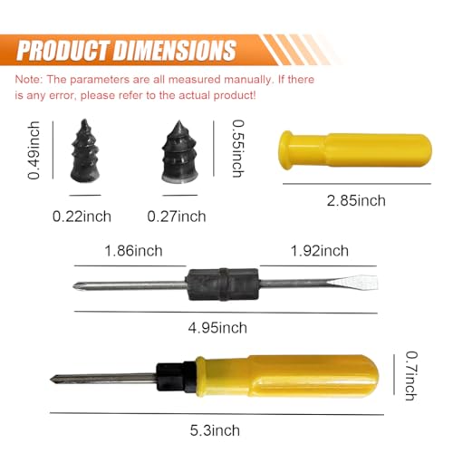 60PCS Screw in Tire Plug Kit, Tire Repair Rubber Nails, Self-Tapping Tire Screws with 2 Sizes & Screwdriver, Suitable for Car, Motorcycle, Bikes, Tractor, Tire Puncture Repair
