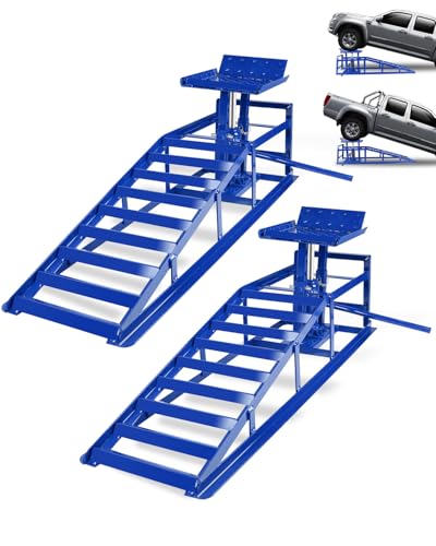 2 Pack Hydraulic Car Ramps 5T 11000lbs Low Profile Car Lift Service Ramps Truck Trailer Garage, Height Hydraulic Vehicle Ramps - color: Blue