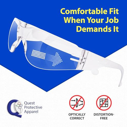 Quest Anti-Fog Safety Glasses, Polycarbonate Eye Protection, Men & Women | Anti-fog safety goggles for shooting, lab and construction; lightweight eye protection - color: Clear, size: Pack of 144