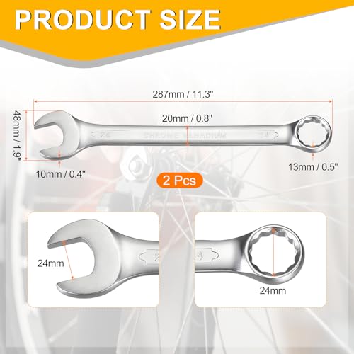 HARFINGTON 2Pcs Metric Combination Wrench 24mm Open End & 15-Degree Offset 12-Point Box End Chrome Vanadium Steel Industrial Grade Double Ended Wrenches Spanners Tools - size: 24mm