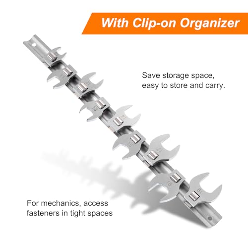 HARFINGTON 11pcs Drive Crowfoot Wrench Set 3/8" Crowfoot Flare Nut Wrench Set 10mm - 22mm Drive Metric Crowfoot Wrench with Clip-on Organizer for Mechanics Automotive Repair Work