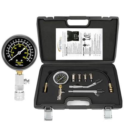BETOOLL 8pcs Petrol Engine Cylinder Compression Tester Kit Automotive Tool Gauge