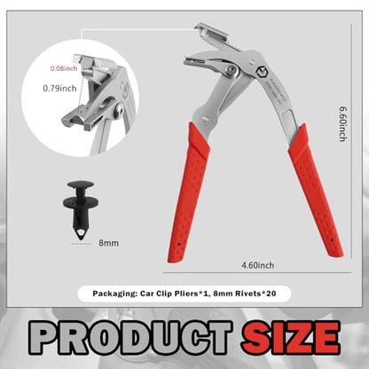 Spring-Loaded Car Clip Pliers with 8mm Rivets,Stainless Steel Panel Clip Removal Pliers for Car Door Panels,Trims,Fasteners,Rivets,Labor-Saving Cars Clips Remover Tool - color: Red with Parts