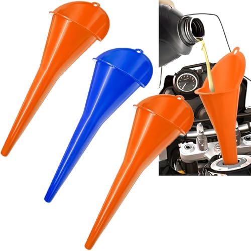 3-Pack Long-Neck Oil Funnels, 11" Multi-Purpose Funnels for Automotive & Motorcycle Use – Reusable Funnel for Oil, Gas & Transmission Fluid (Orange&Blue) - color: Orange&Blue