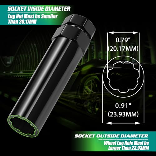 7 Spline Lug Nuts Socket Key - 20mm Hex Socket for Small Diameter Lug Nuts (M14x1.5, M14x1.75, M14x2, 9/16"-18) 7 Point Tuner Key Tool 1pc - color: Black, size: 7 Spline, style: 1 Pcs