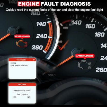 Car OBD2 Scanner Diagnostic Tool, Professional Auto OBD II Check Engine Fault Code Reader with Reset, Vehicles Live Data Scan Tester, Universal for SUV, Sedan, Truck