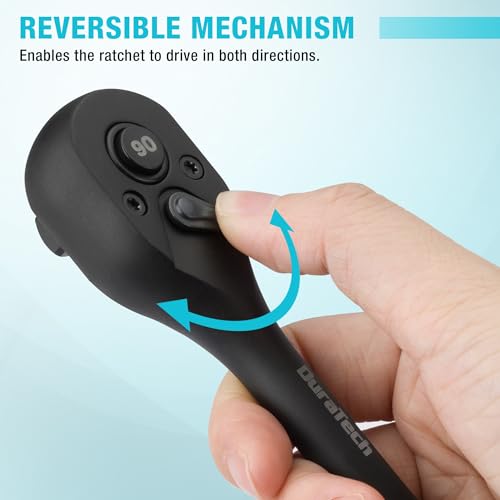 DURATECH 3/8-Inch Drive Ratchet, 90-Tooth Quick-Release Ratchet Wrench | Reversible, Cr-V Made, 4° Swing, Manganese Phosphate Black Finish, Socket Wrench for Men Women Stocking Stuffer for Men Women - size: 3/8"(Black)