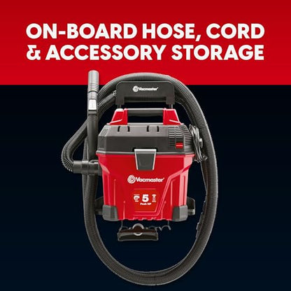 Vacmaster 5-Gallon* 5 Peak HP† Remote Control Wall Mount Wet/Dry Vac – VWMB508 1101 - color: Red