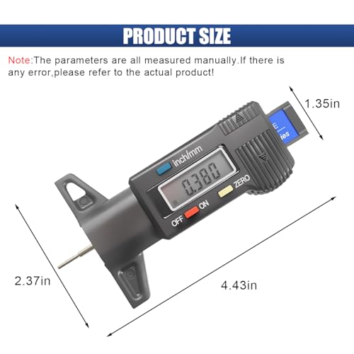 Digital Tire Tread Depth Gauge, Portable 0.01mm Resolution Vehicle Tire Wear Checker with LCD Display & Inch/MM Conversion, Universal Auto Measuring Tool for Car Truck Tires (Black) - color: Black
