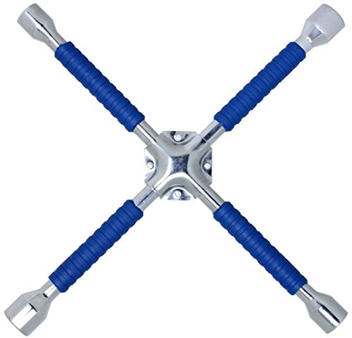 CARTMAN 16 Inch Heavy Duty Non-Slip 4-Way Universal Cross Lug Wrench | Non-slip grip ensures secure hold while loosening lug nuts, robust cross structure for effortless roadside tire replacement - size: 16" Blue