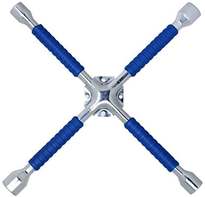 CARTMAN 16 Inch Heavy Duty Non-Slip 4-Way Universal Cross Lug Wrench | Non-slip grip ensures secure hold while loosening lug nuts, robust cross structure for effortless roadside tire replacement - size: 16" Blue