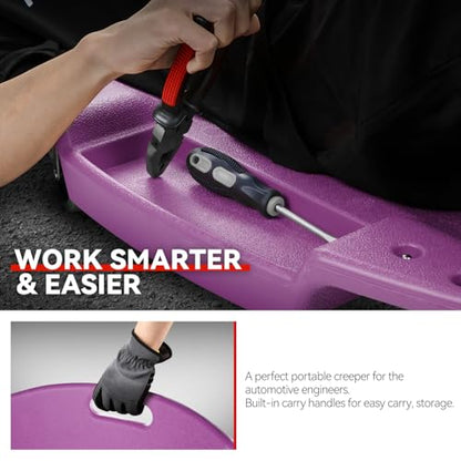 Auto Dynasty 47 Inches Mechanic Creeper, Automotive Garage Repair Low Profile Under Car Rolling Creeper with Padded Headrest, Plastic, Purple - color: Purple