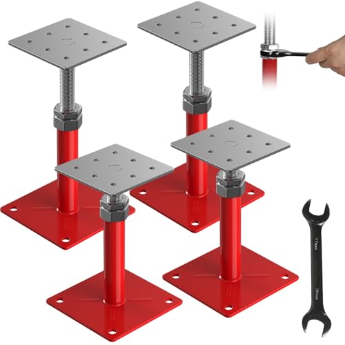 4PCS House Floor Jacks for Leveling & Lifting, 5" - 8" Height Adjust Range, Adjustable Crawl Space Jacks, Telescoping Screw Jacks for Temporary Support - 11000 lbs Max Load Capacity, Red - size: 5-8in Red