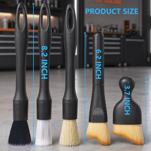 5PCS Car Detailing Brush Set for Cleaning Interior or Exterior, Includes Coarse, Medium, and Fine Detailing Brushes, Dusting Cleaning Tool for Dashboard, Air Vents, Wheels, Emblem, Car Seat