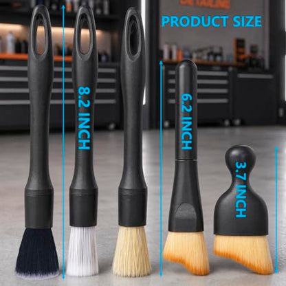 5PCS Car Detailing Brush Set for Cleaning Interior or Exterior, Includes Coarse, Medium, and Fine Detailing Brushes, Dusting Cleaning Tool for Dashboard, Air Vents, Wheels, Emblem, Car Seat