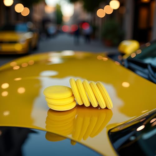 8Pcs Car Waxing Polish Sponges,Yellow Car Waxing Polish Sponges 10cm Car Detailing Applicator Pads Round Pocket Microfiber Foam,Body Repair Tools