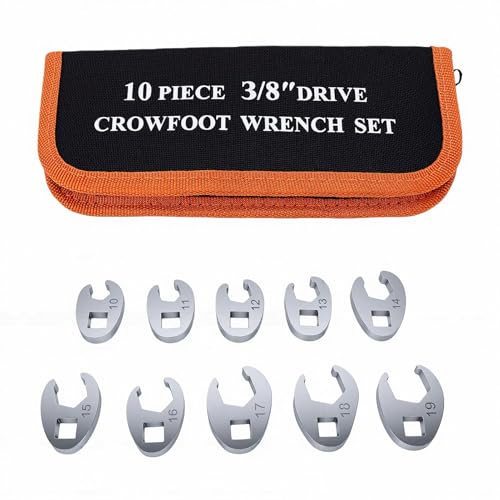 Aramox Crows Foot Wrench Set, 45 Steel Flare Nut Wrench Kit, 10 Piece 3 8 Inch Drive 10 19mm for Brake Fuel Hydraulic Line Automotive Tight Spaces