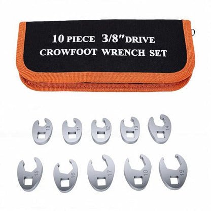 Aramox Crows Foot Wrench Set, 45 Steel Flare Nut Wrench Kit, 10 Piece 3 8 Inch Drive 10 19mm for Brake Fuel Hydraulic Line Automotive Tight Spaces