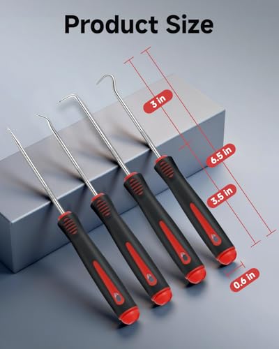 4-Piece Pick Set Mechanic, Automotive Hook and Pick Set with Soft Grip & Non-Slip Shaft, Precision Pick Tool & O Ring Pick for Oil Seal, Gasket, Electronics Repair Hose Repair Kits