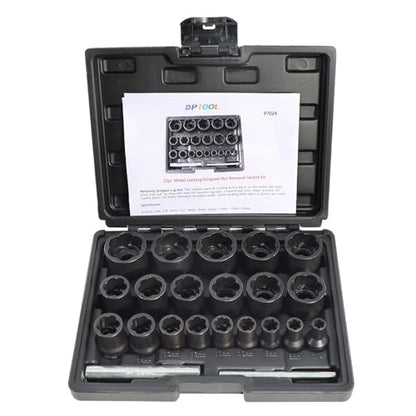 DPTOOL 22 Piece Bolt Nut Extractor Set 1/2" 3/8" Dr Lug Nut Extractor Set | Impact Lug Nut Remover Socket Tool, Wheel Lock Removal Kit for Extracting Damaged, Stripped Frozen Nut Screw Twist Socket Set - size: 22PC