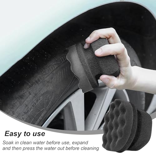 Wevdn 2PCS Tire Shine Applicator, Durable & Reusable Hex Grip Tire Dressing Sponge Foam Detailing Pad, Washable Round Shape Wheel Tire Shine Car Cleaning Sponge, Car Accessories (Black-Small) - color: Black-small